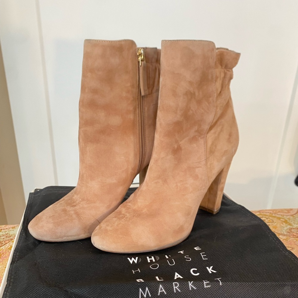 WHBM tan suede bootie